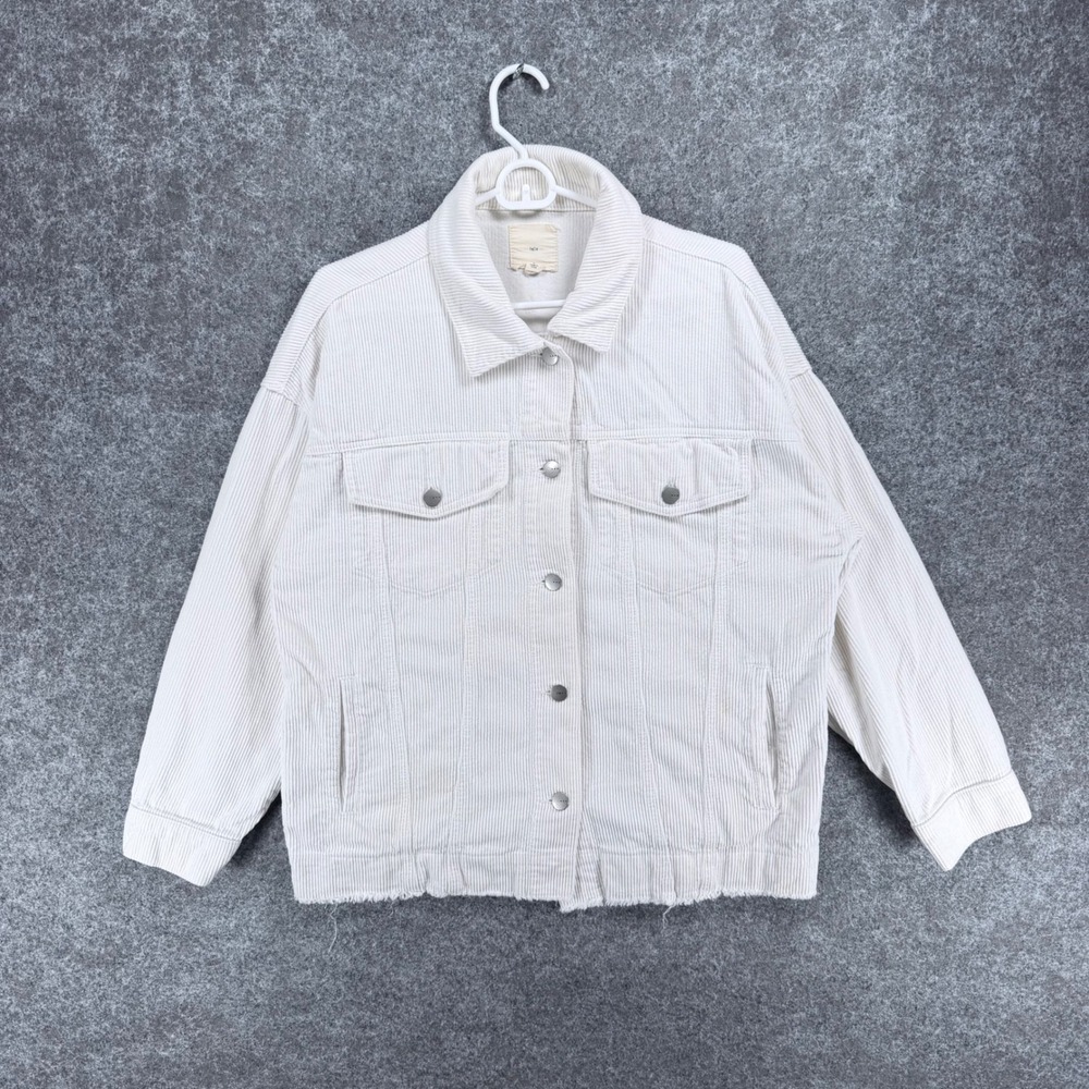 TGLA Women's Large Ivory Corduroy Jacket Button Front 100% Cotton Shacket Spots